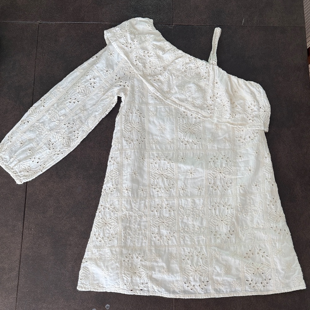 Zara Kids Cream One-Shoulder Eyelet Dress